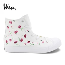Wen White Womens Casual Shoes Design Custom Pink Floral Flower Hand Painted Shoes Hi-top Female Canvas Sneakers for Holiday Gift Wen White Womens Casual Shoes Design Custom Pink Floral Flower Hand Painted Shoes Hi-top Female Canvas Sneakers for Holiday Gift