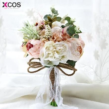 Деревенский стиль Искусственные Свадебные букеты для невесты снаружи кружева свадебные цветы Брошь букеты букет де мариаж