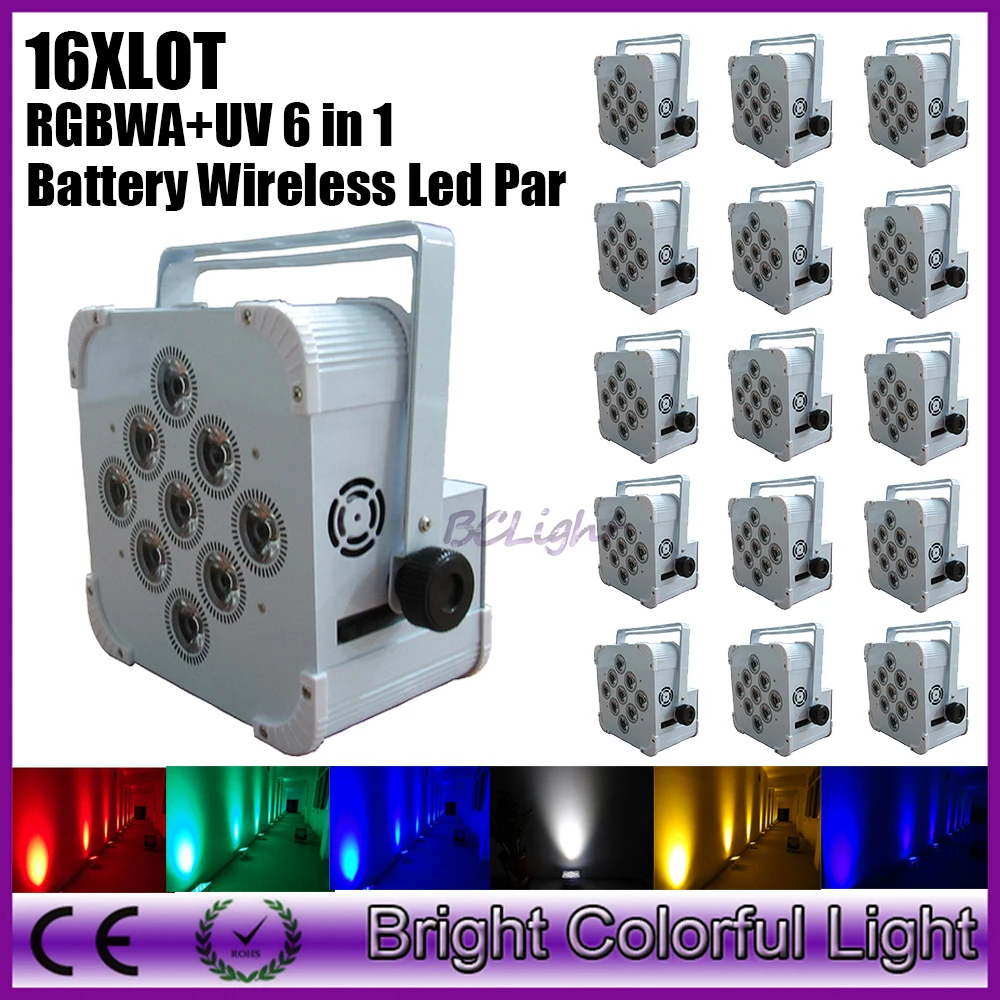 16XLOT Uplighting DJ Party Par can Rechargeable DMX Wireless Battery Powered 6in1 RGBWAUV 9*18w LED Light Dhl free shipping | Лампы и