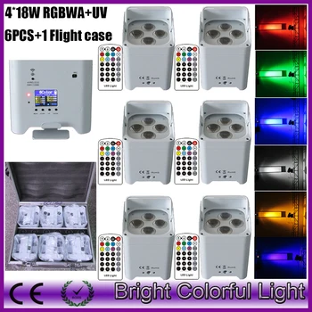 

DJ Freedom Par Hex-4 6in1 RGBWA+UV 4*18w Mini Rechargeable Wireless DMX Battery Powered LED par Uplight 6pcs+1 flight case