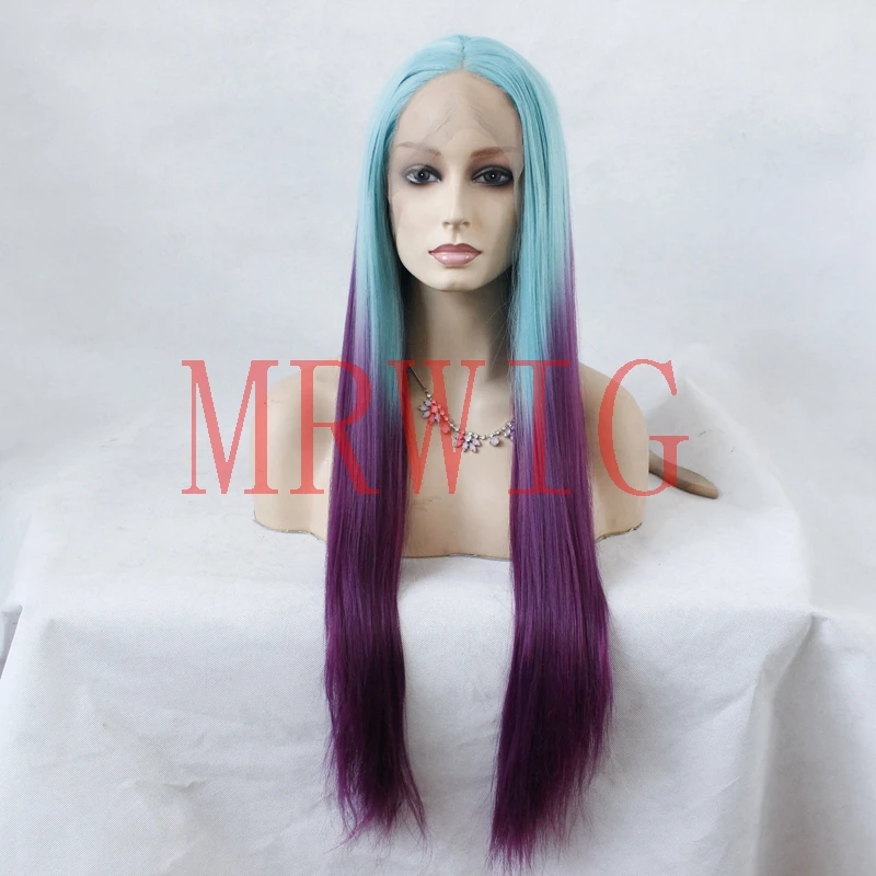 Mrwig Blue Ombre Dark Purple Middle Part Synthetic Front Lace Wig