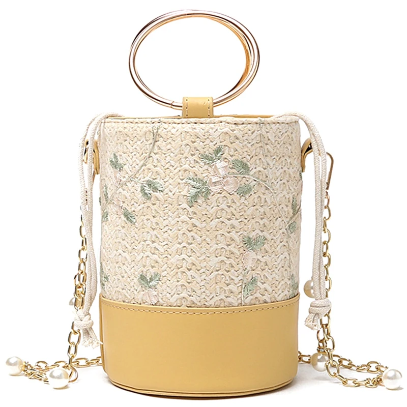

NEW-New Fashion Tide Korean Version Of the Shoulder Bag Wild Embroidery Woven Handbags Ins Casual Messenger Bag