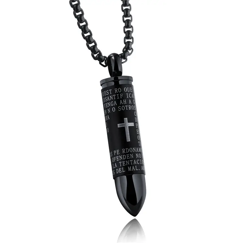 V. Ya панк ожерелье с кулоном в виде пули для мужчин крест и Библейский дизайн коробка звено цепи 3 цвета Бог благословит вас личность выкрученный подарок - Окраска металла: black