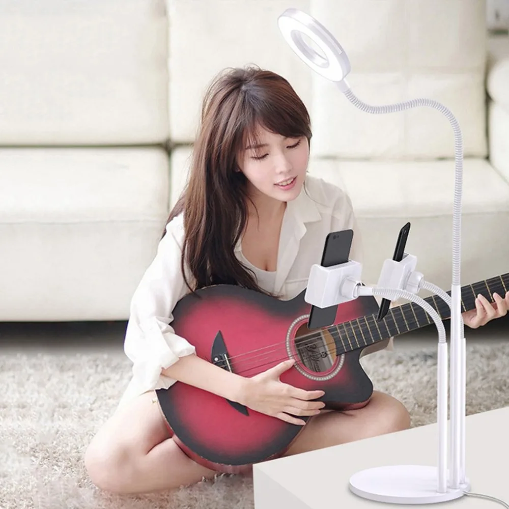 

Cell Phone Holder with Selfie Ring Light for Live Stream Clip Holder Lazy Bracket Photography Ring Light For iPhone 6 7