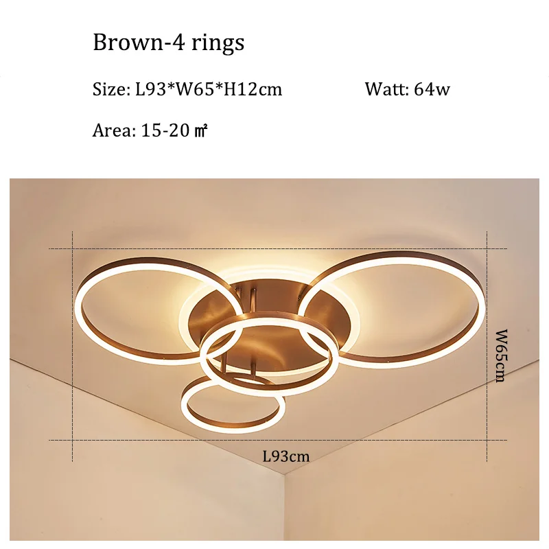 Модель Circel, светодиодный потолочный светильник для гостиной, спальни, кабинета, домашнего освещения, светодиодный потолочный светильник, люстра, AC100-265V - Цвет корпуса: Brown-4 rings