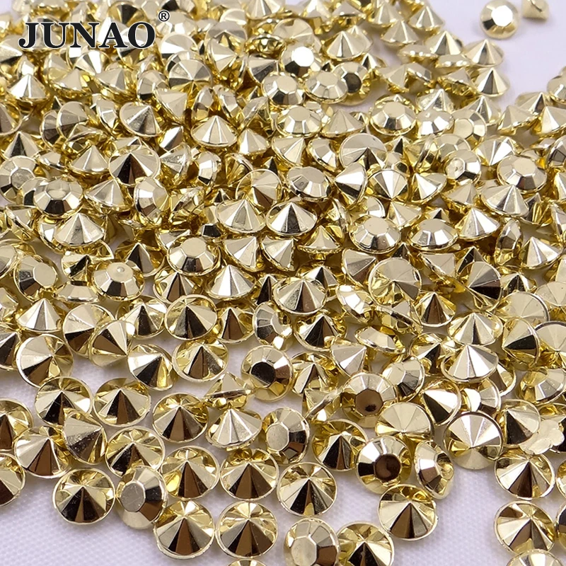 Buy JUNAO 6mm Gold Color Point Rhinestones Round