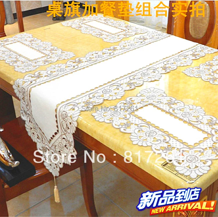 

2014 new arrival fashion silk lace cutout embroidery table cloth table runner cushion chair cover table mat for dinning table