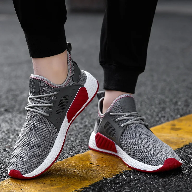 High Quality Men Casual Mesh Shoes Men's Summer Breathable Lightweight Mesh Hollow Leisure Shoes Red Black Gray Sneakers