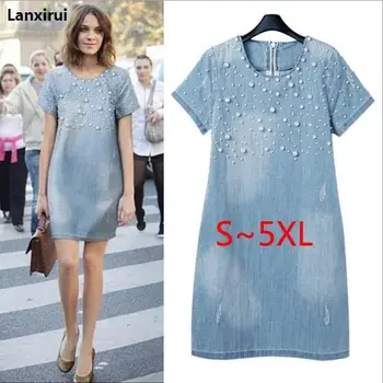 

Large size 6XL Sundress Jeans Women's casual plus size vestidos embroidery beaded Denim Dresses big sizes Party Summer Dress