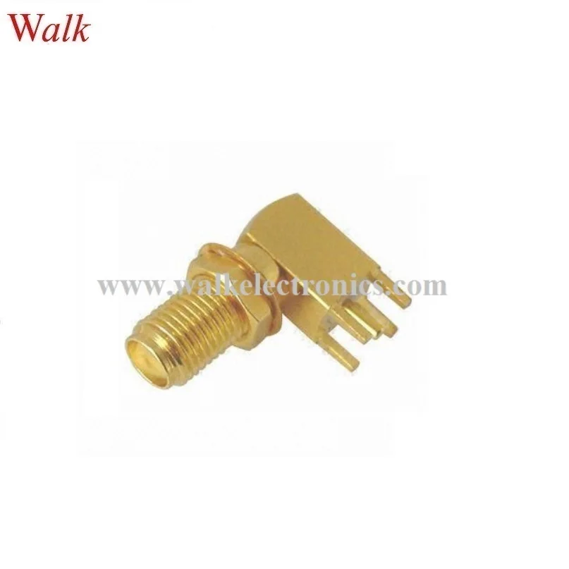 

SMA female right angle connector PCB mount, PCB SMA female right angle connector, 20mm length, gold plated