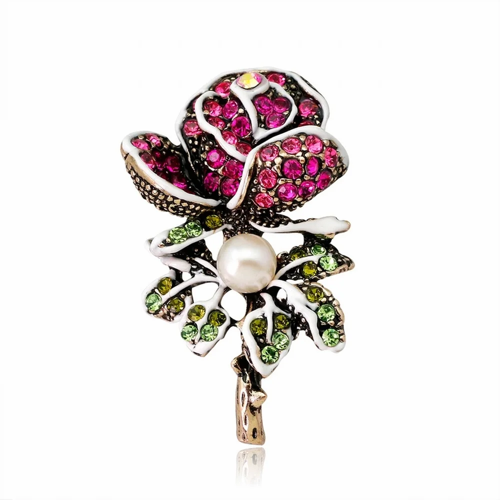 

2019 Girl Brooch Vintage Imitation Pearl Rhinestone Rose Flower Brooches Pins for Women Fashion Corsage Jewelry Accessories