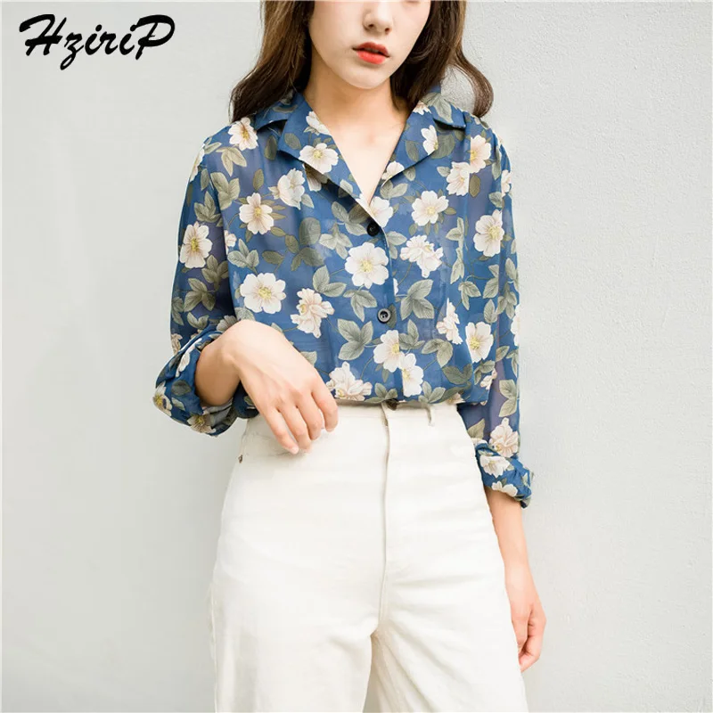 

HziriP Women Blouses 2018 Summer Loose Turn-down Collar Casual Vacation Chiffon Shirt Women Tops Shirts Blusas Camisas Mujer