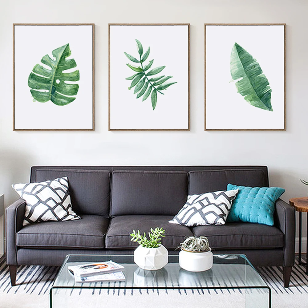 

Watercolor Fresh Tropical Leaves Nordic style Watercolor Canvas Art Print Painting Modern Wall Picture For Home Decor No Frame