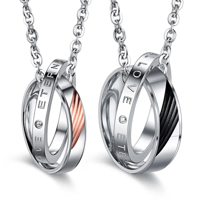 

2019 Couple Necklace Stainless Steel Decorations On The Neck Fashion Men ETERNAL LOVE Letter Pendant Suspension Women's Jewelry