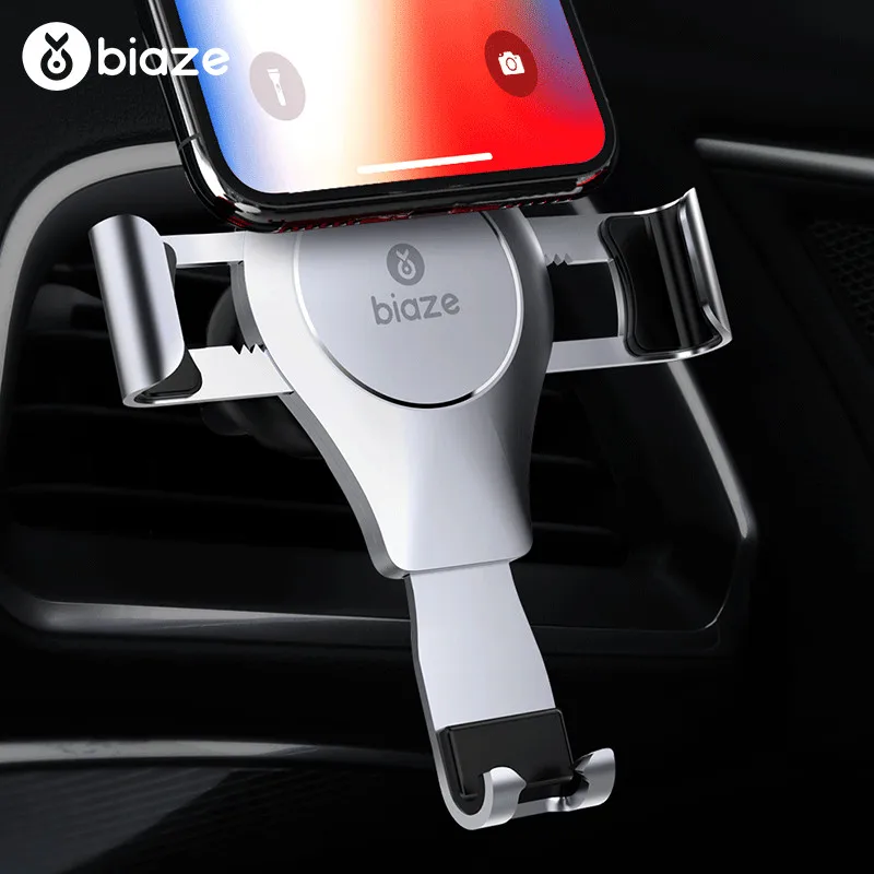 

Biaze Aluminium Alloy & ABS Gravity Car Holder for iPhone huawei Samsung S9 Mobile Phone Stand Air Vent Mount Car Phone Holder