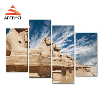 

4 Panel Modular Modern Home Decorative Art Wall HD Print Egyptian Sculpture Landscape Picture On Canvas Painting For Living Room