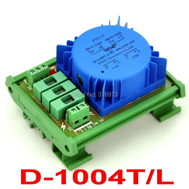 

P 230VAC, S 2x 18VAC, 15VA DIN Rail Mount Toroidal Power Transformer Module.