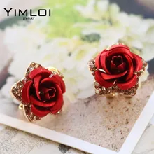 Новые ювелирные изделия Розовое золото Цвет Кристалл Стразы жемчуг цветок виноград серьги гвоздики Высокое качество E295
