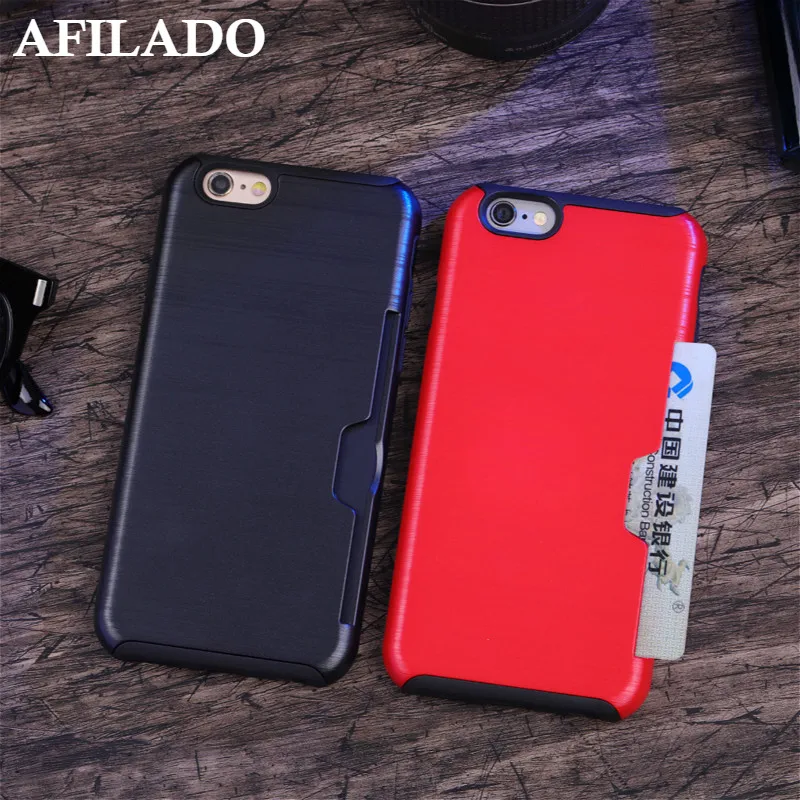 Luxury Wire Drawing Coque Cover Case for Apple IPhone 7 Silicone +PC Card Holder Slot Soft Phone Capa Back iphone |