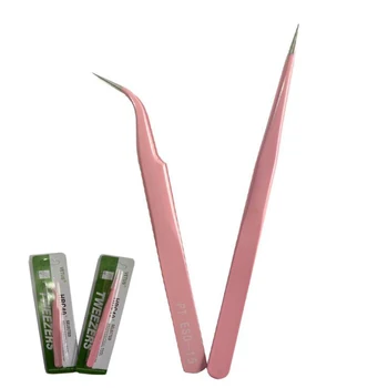

Pro 2pcs Anti Acid Stainless Steel Curved Straight Tweezers Nipper Eyelash Extension Pink Picking Tool Nail Make Up Tools JIe311