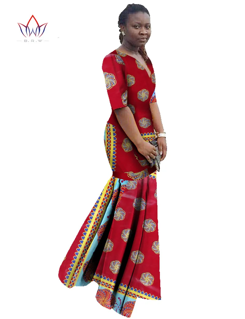 Африканские платья для женщин Дашики Африканский принт одежда Половина рукава Русалка платье макси платье BRW размера плюс 6XL WY406 - Цвет: 2