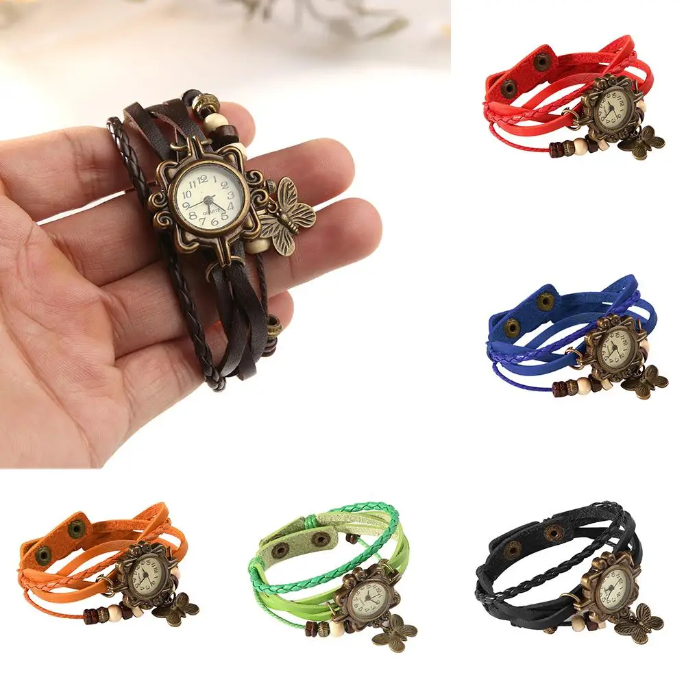 

Fashion Womens Retro Faux Leather Bracelet Butterfly Decoration Quartz Wrist Watch