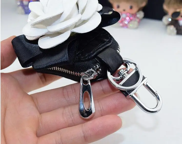 Fashion-Camellia-Flower-Key-Holder-Genuine-leather-bag-Women-Car-key-wallet-Keychain-Cover-10