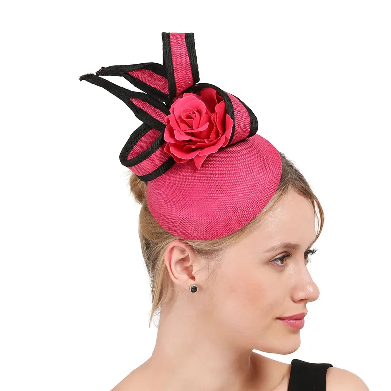 Женские красивые волосы, заколки, очарование, ярко-розовая шляпа, женские свадебные украшения для головы, очень красивые перья, головной убор
