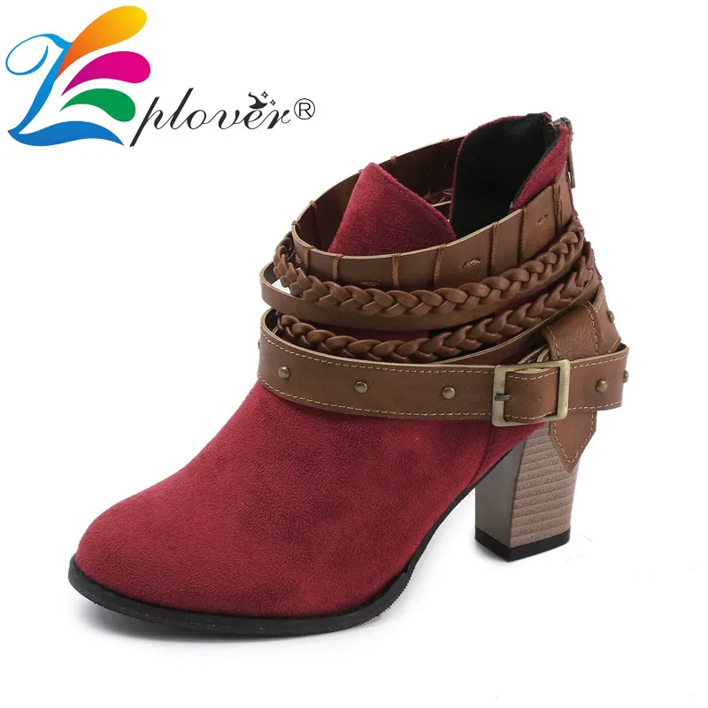

Women Shoes Boots Autuumn Winter Martin Boots High Heels Shoes Woman Bota Feminina Buckle Round Toe Ankle Boots For Women Boot