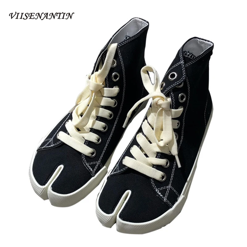 

VIISENANTIN Split Toe Shoes Female Korean Retro High Top Canvas Shoes Flat Pig's Trotters Hoof Finger Shoes 2019 Hot Fashion