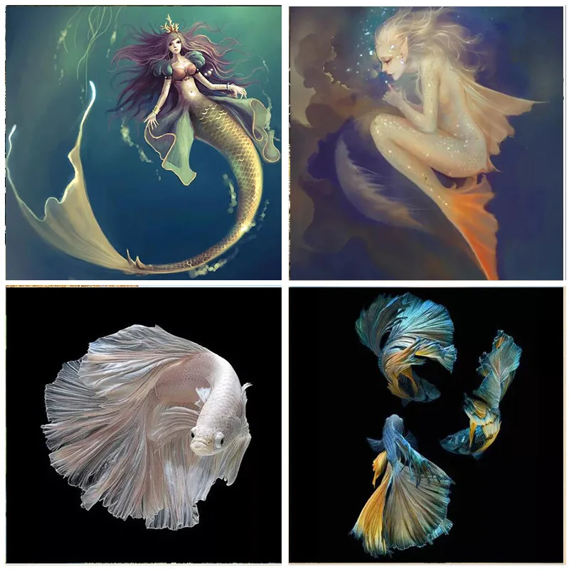 

5D Diamond Painting Beauty Fish Round Drill Embroidery 3D DIY Animal Home Decoration Mosaic Crystal Cross Stitch Handmade Gifts