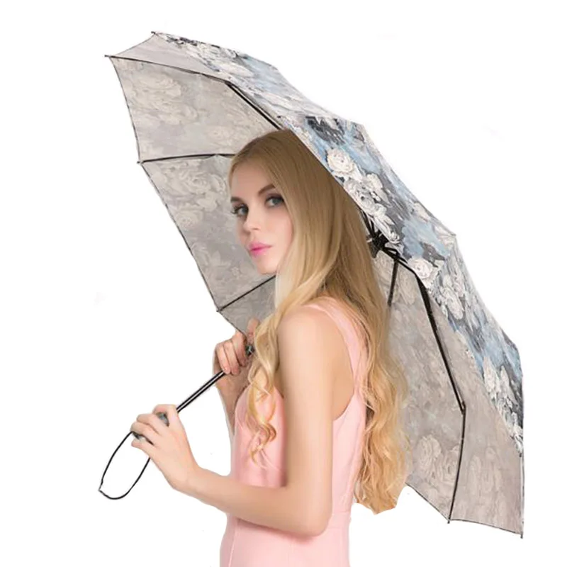 

High Quality Fully-automatic Umbrella Men Rain Woman Anti-UV Rain Sunshine Windproof Umbrella 3 Folding Business Gift Umbrella