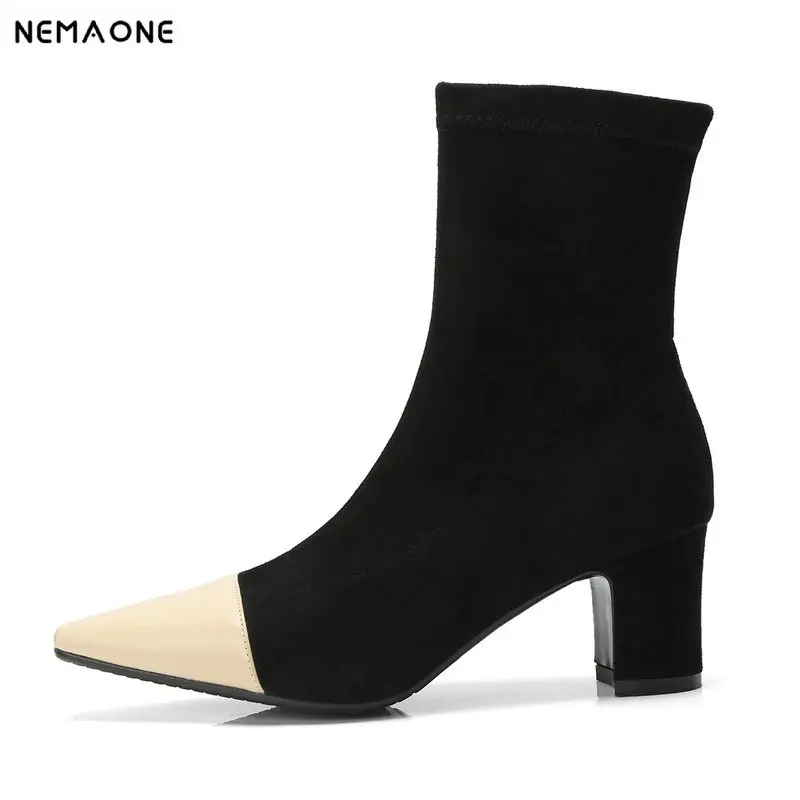 

NEMAONE New high heels ladies ankle boots woman poined toe dress shoes spring autumn women boots large size 43