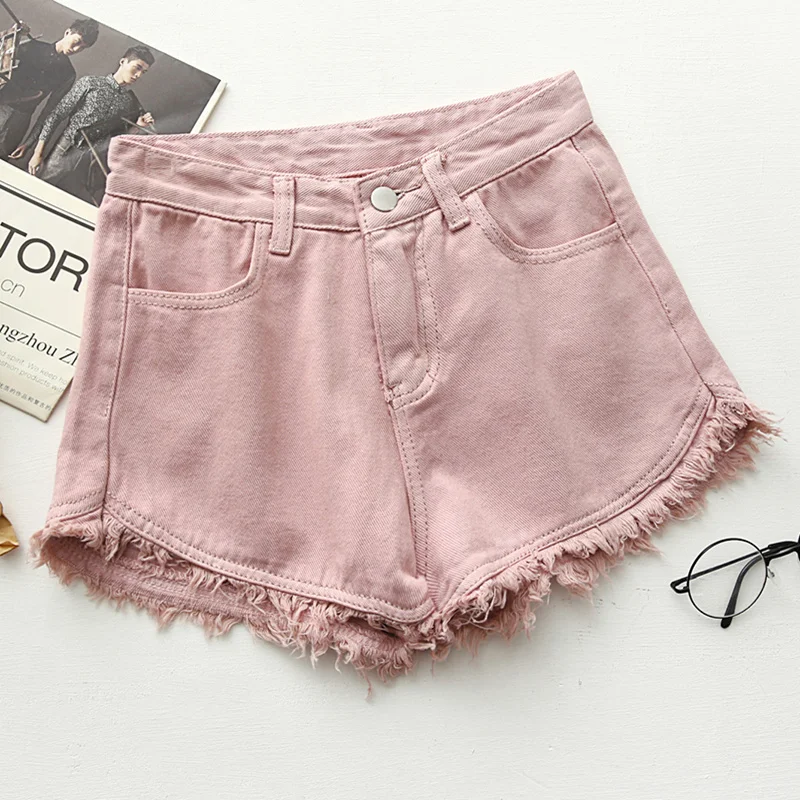 Ripped Frayed Edge Denim Shorts Women High Waist Short -9988