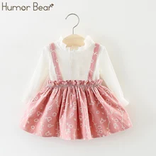Humor Bear/ г., осенне-зимние комплекты одежды для маленьких девочек, г. Осенняя хлопковая футболка с длинными рукавами+ платье на бретелях с цветочным рисунком одежда для малышей из 2 предметов