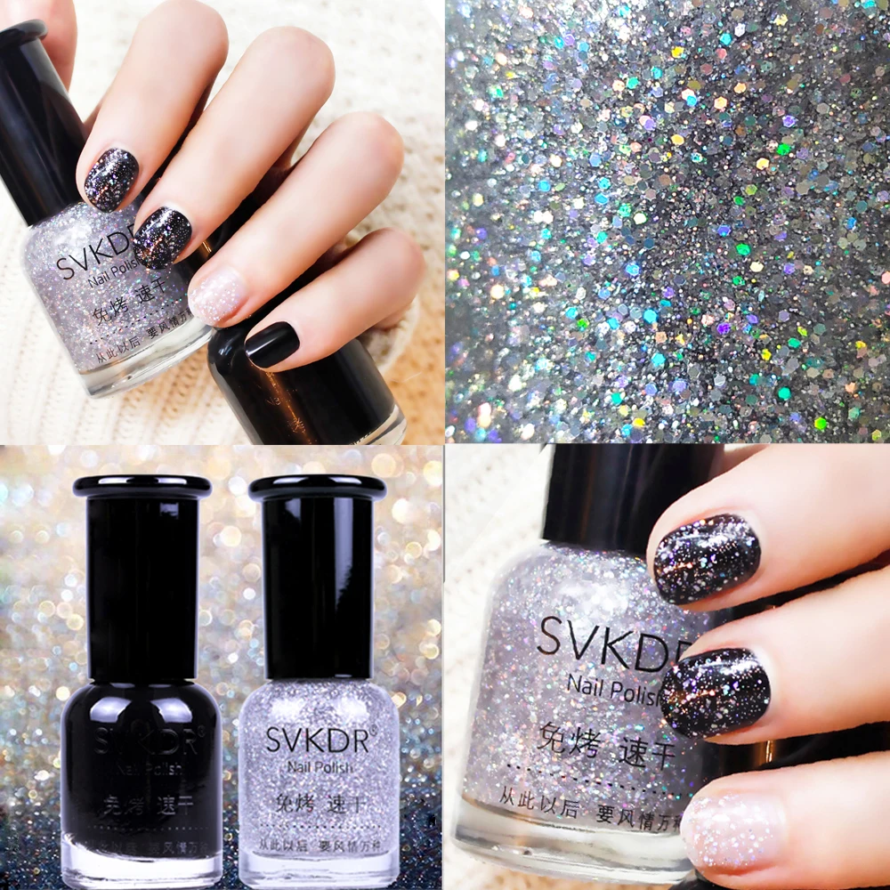 

SVKDR New Arrival Color Nail Polish 18 Color Optional Bling Glitter Nail Lacquer Quick Drying Pure Color Polish for Nail Art