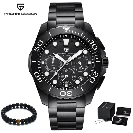 PAGANI дизайнерские брендовые черные часы с ремешком из нержавеющей стали Роскошные Мужские кварцевые деловые мужские военные наручные часы s reloj hombre - Цвет: black white