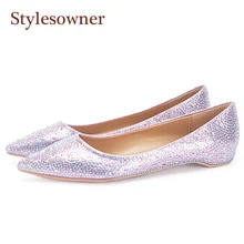 Stylesowner роскошный бренд без каблука со стразами обувь Удобные слипоны с острым носком свадебные туфли шикарные туфли со стразами
