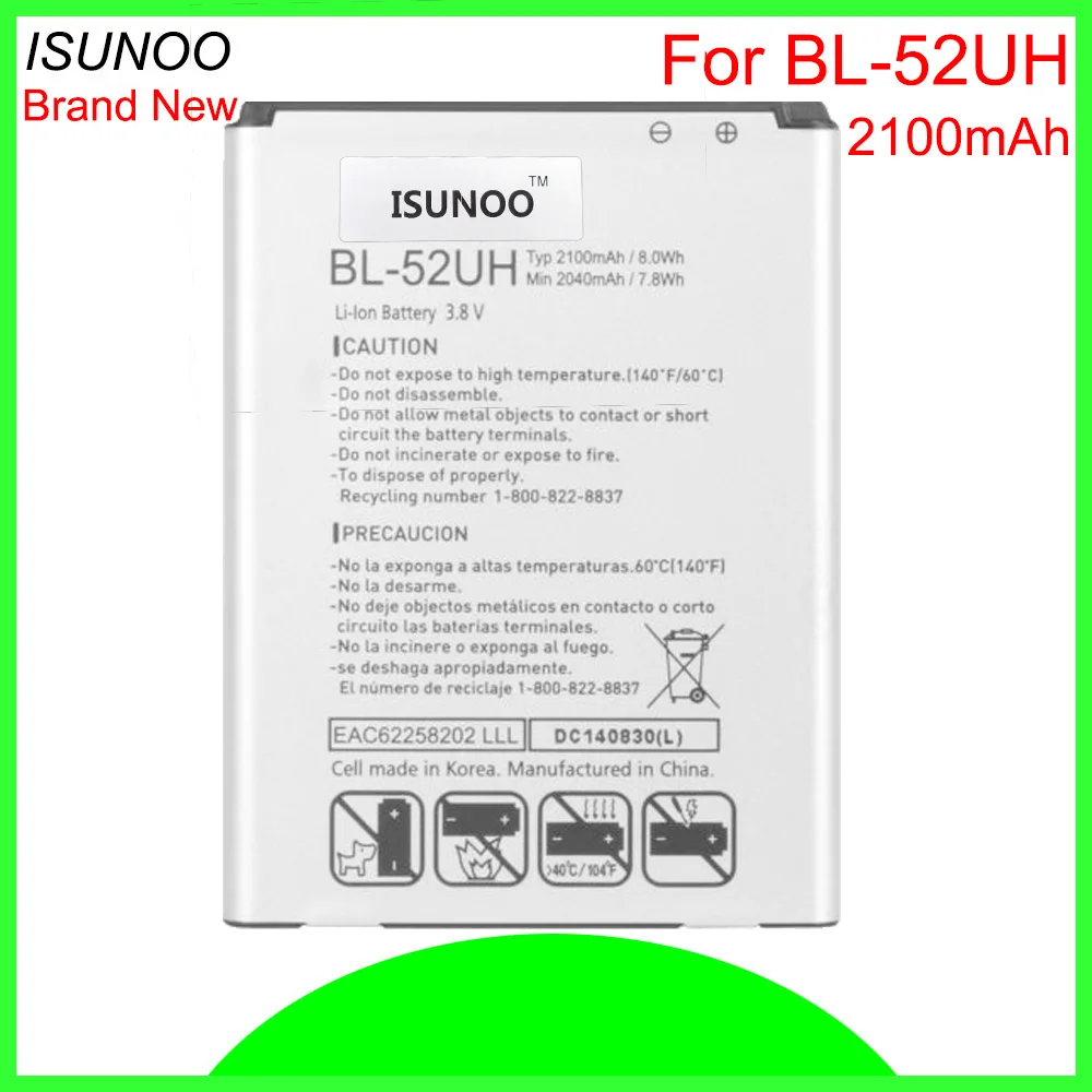 ISUNOO 2100mAh BL 52UH Li Ion Сменный аккумулятор для LG L65 L70 MS323 D280N D285 D320 D325 H443 Escape 2