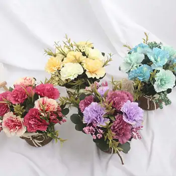 

2019 New Artificial Flowers Carnation Lilac Rattan Weaving Hemp Rope Simulation Small Flower Bonsai Set Potted Home Office Decor