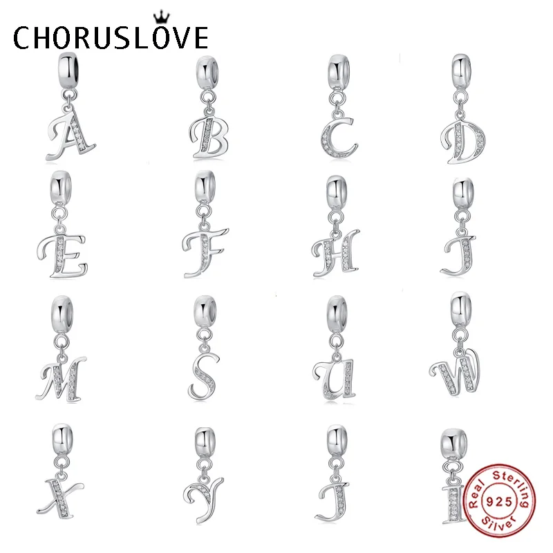 

Choruslove Letter A-Z Charms 925 Sterling Silver CZ 26 Alphabet Bead fit Pandora Charms Bracelet Women DIY Jewelry SS2657
