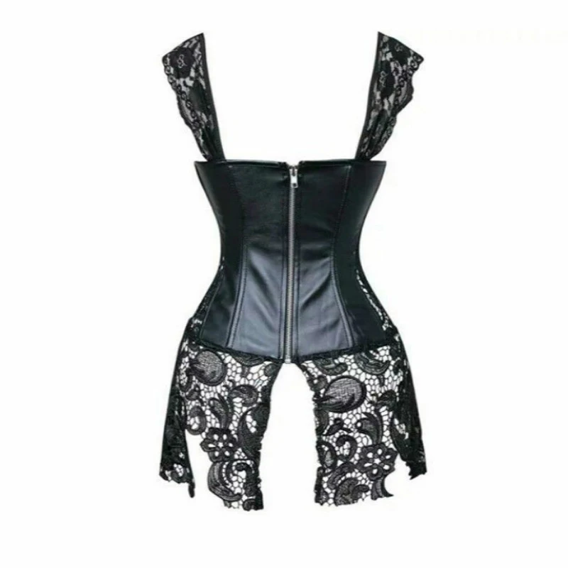 2017 Plus Size 5XL Women Sexy Lace Corsets Zipper Back Waist Cincher Steampunk Burlesque Faux Leather Corset Overbust (6)