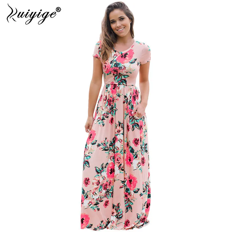 Summer Women Floral Print Short Sleeve Empire Waist