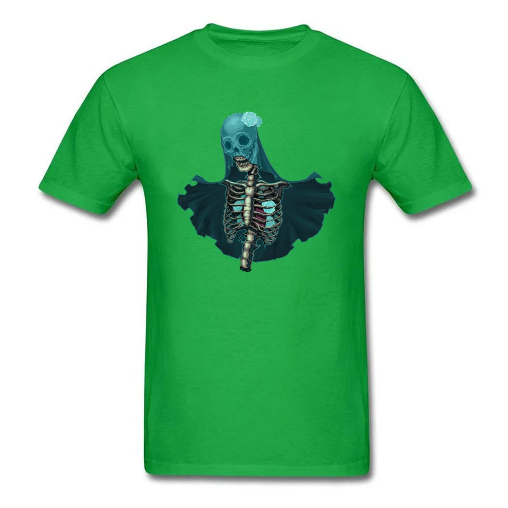 2018 New Fashion Male Tshirts cosie Unique Tops & Tees Pure Cotton Short Sleeve Simple Style Tops T Shirt Round Neck Skeleton with veil and white roses green