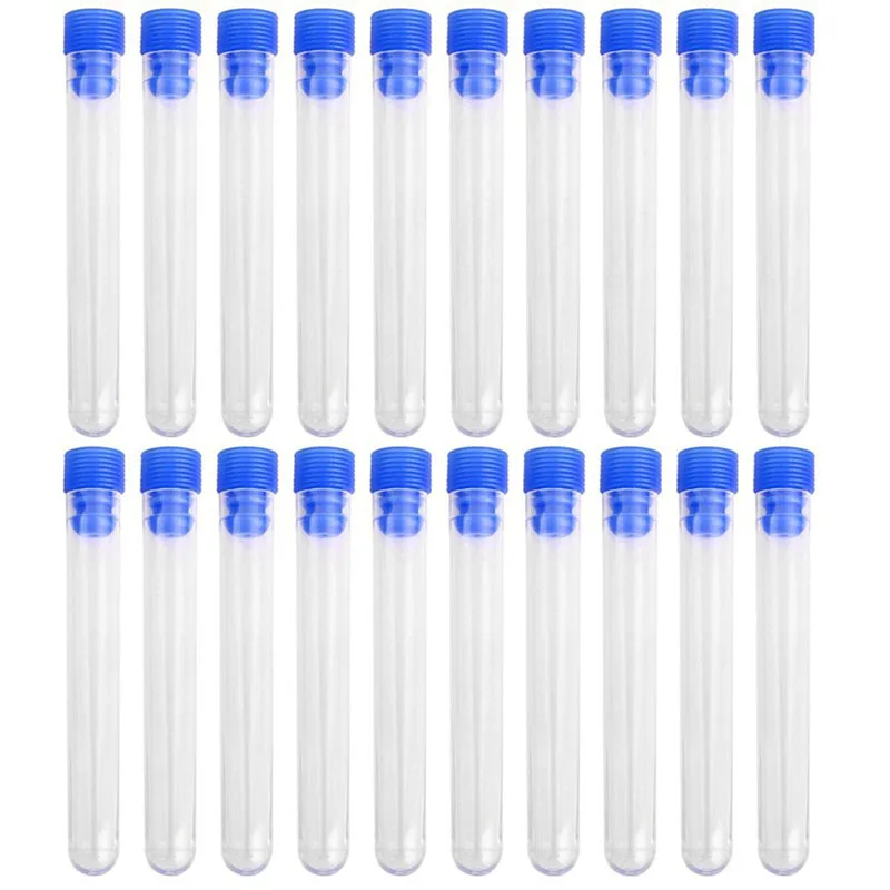 

20 pcs Test tubes 100 x 15mm Disposable non-graduated plastic tubes blue