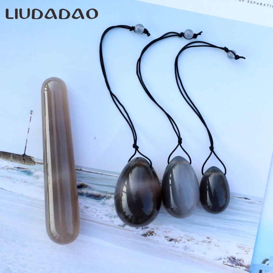 

Drilled Yoni Eggs with Beads Grey Carnelian Relaxation Yoni Wands Set Vaginal Tightening Muscle Exerciser Care Ben Wa Ball Eggs