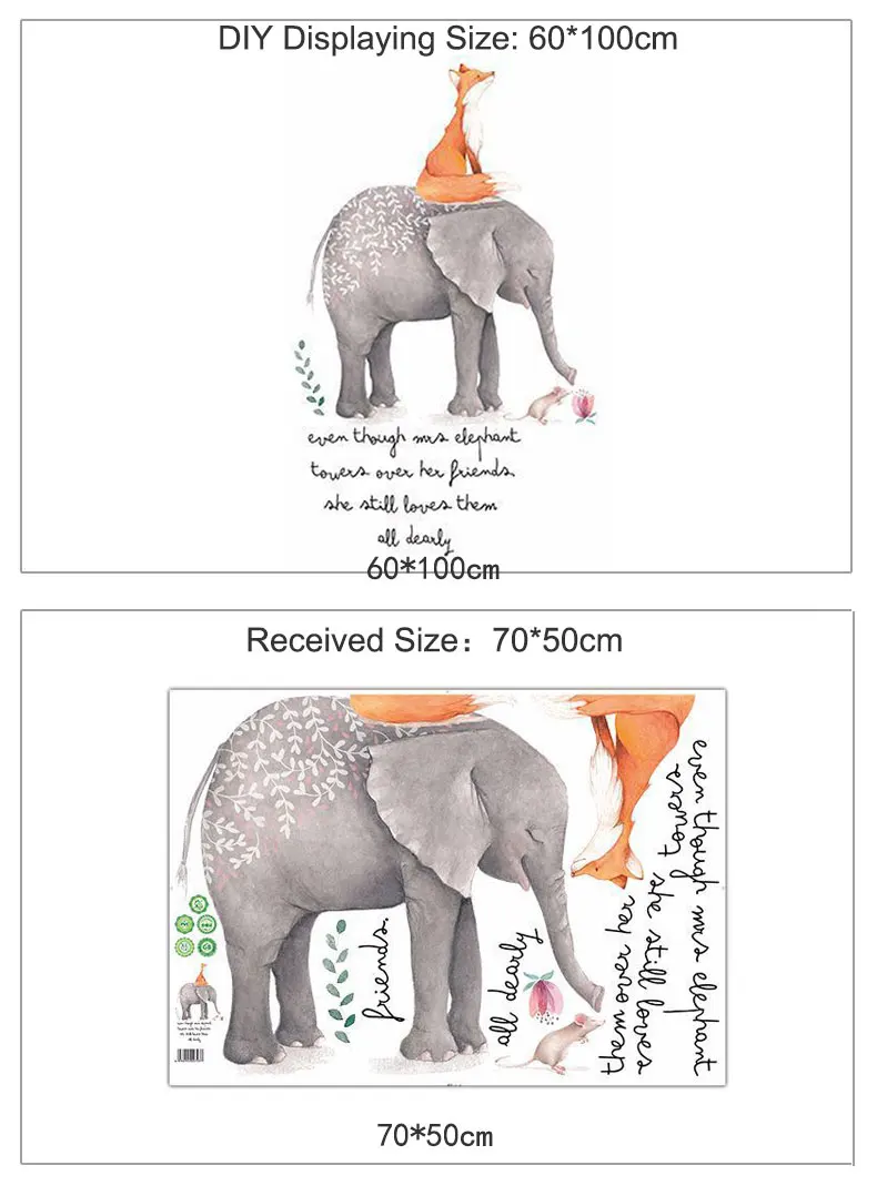 Hand Painted Style Cartoon Animals Wall Stickers Elephant Fox Art Decals for Living Room Bedroom Reading Room Picture Murals PVC