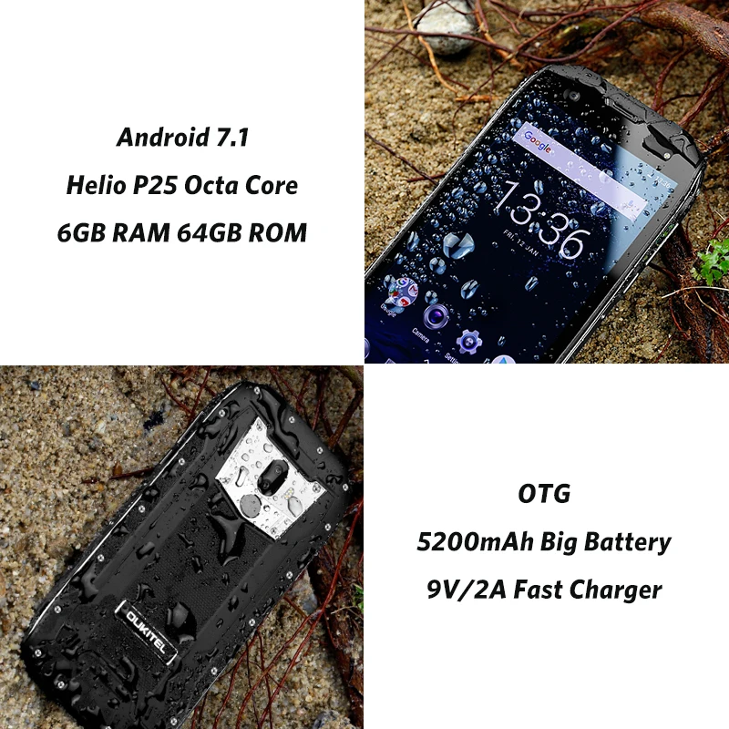 Oukitel WP5000 IP68 Водонепроницаемый 5 7 &quot18:9 мобильного телефона Android 1 Helio P25