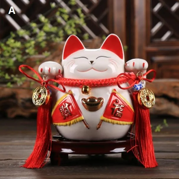 Керамическая фигура «Счастливая Кошечка» японский орнамент Копилка цеативный Средний открывающийся подарок - Цвет: A