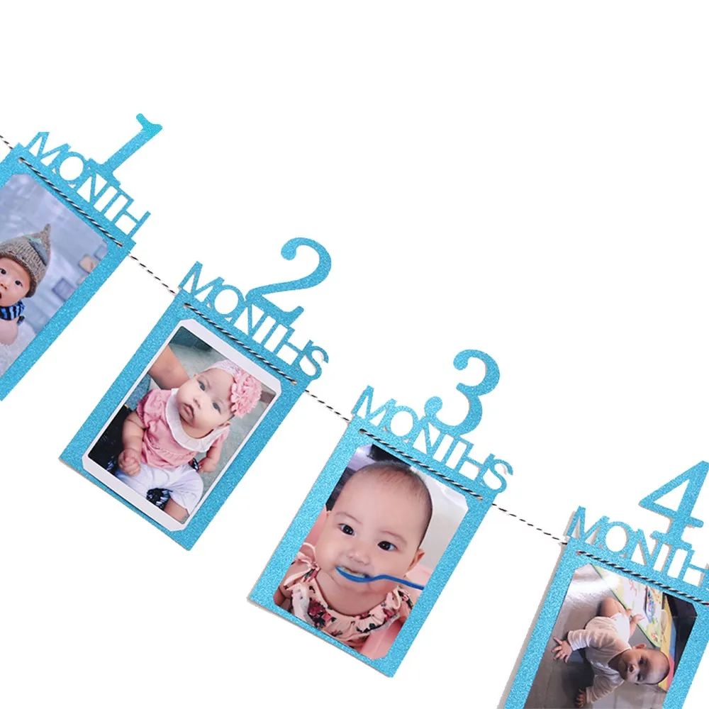 Первый день рождения месяц фото плакат новорожденный от 1 до 12 месяцев Фото гирлянда для детей день рождения ребенка 1st настенные украшения